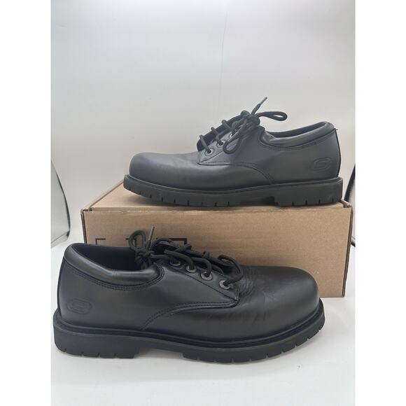 SKECHERS WORK Shoes 9.5 Utility Cottonwood Elks Black Non Slip Oxford Leather - Picture 1 of 6